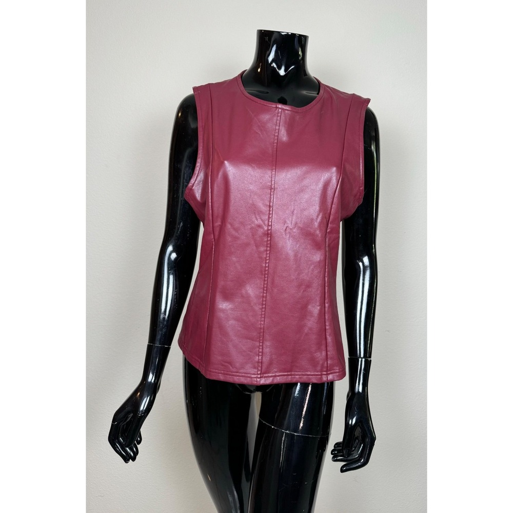 7 for All Mankind Faux Leather Sleeveless Top Burgundy Size Large Minimalist Blo